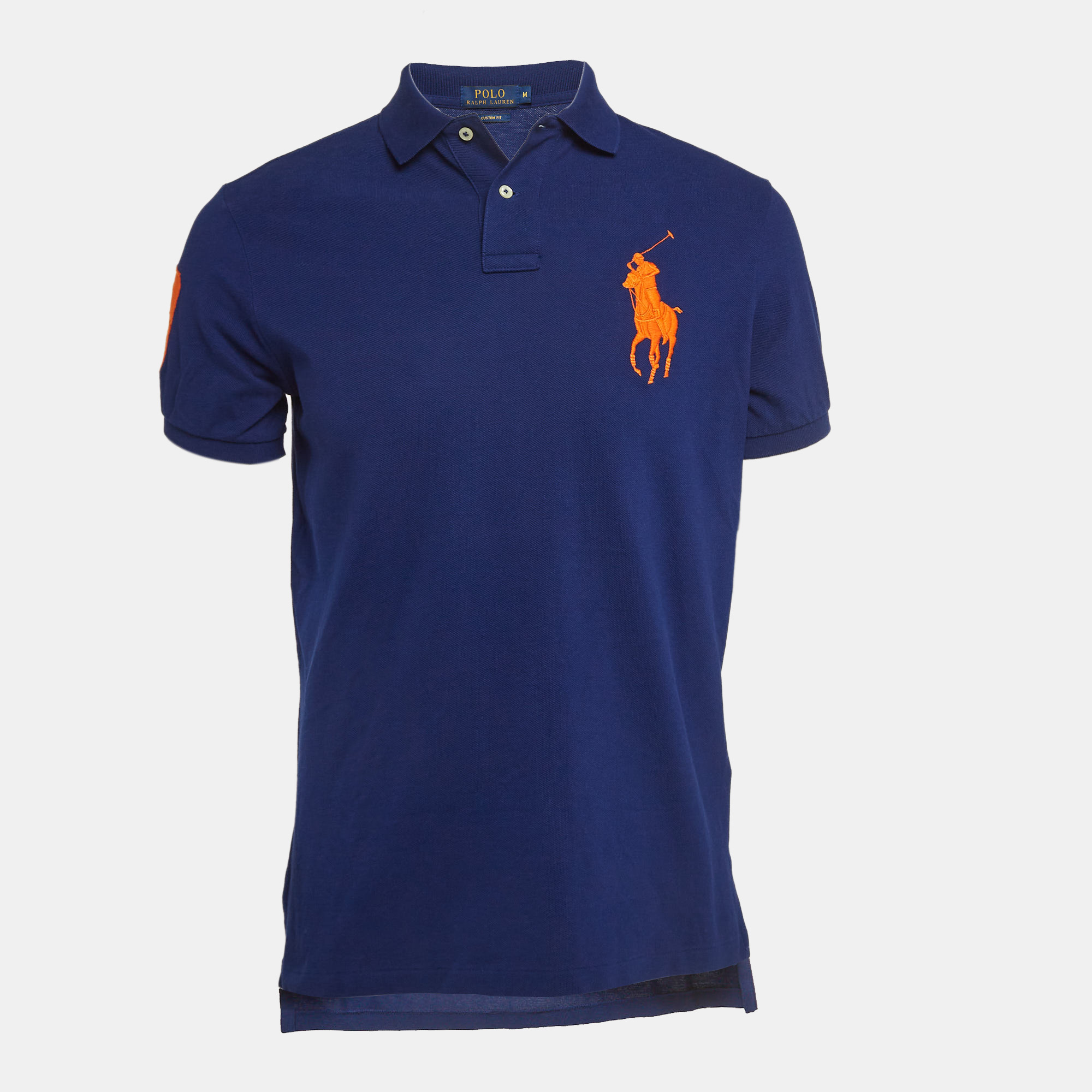 Polo ralph lauren blue logo embroidered cotton pique polo t-shirt m