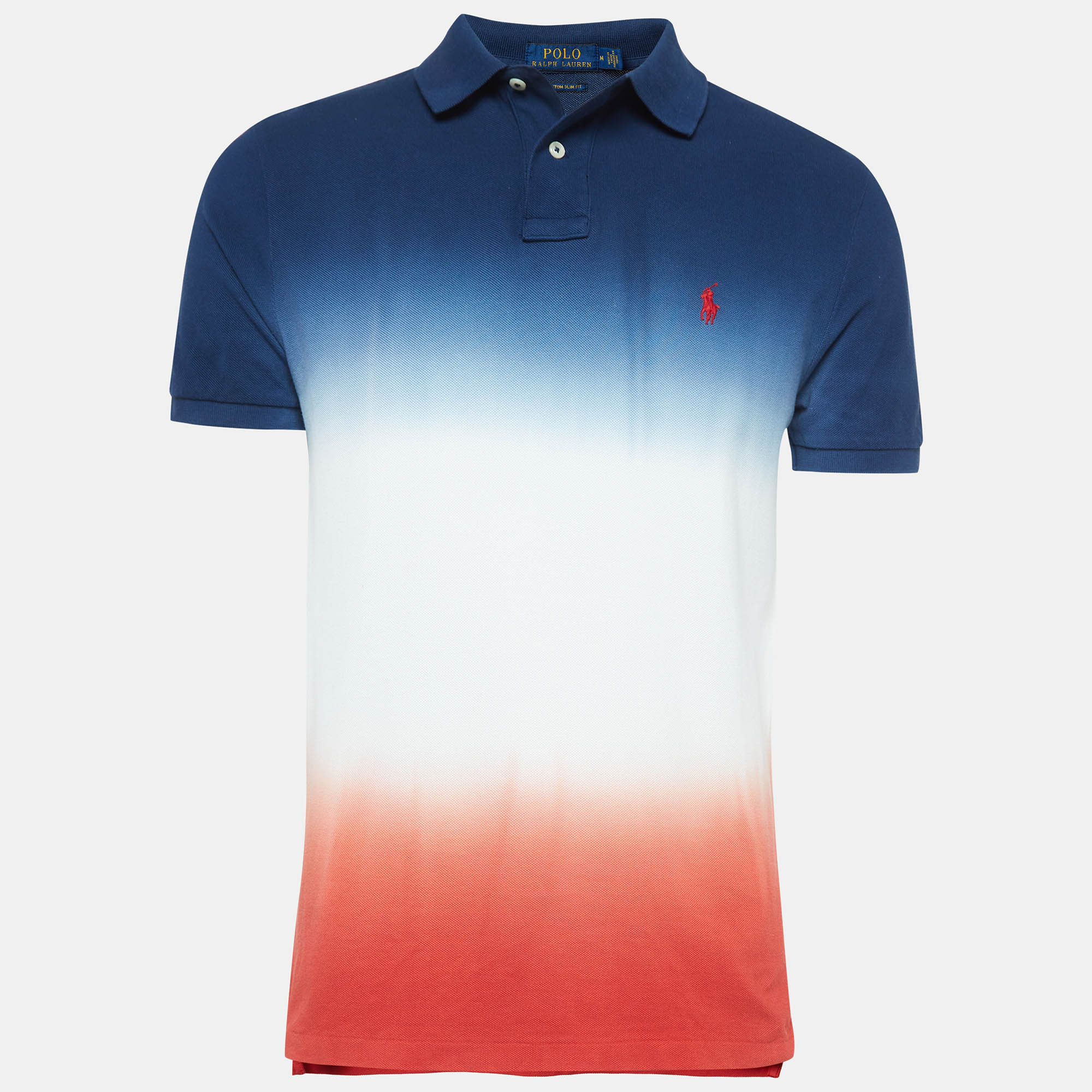 Polo ralph lauren multicolor tie-dye ombre cotton knit polo t-shirt m