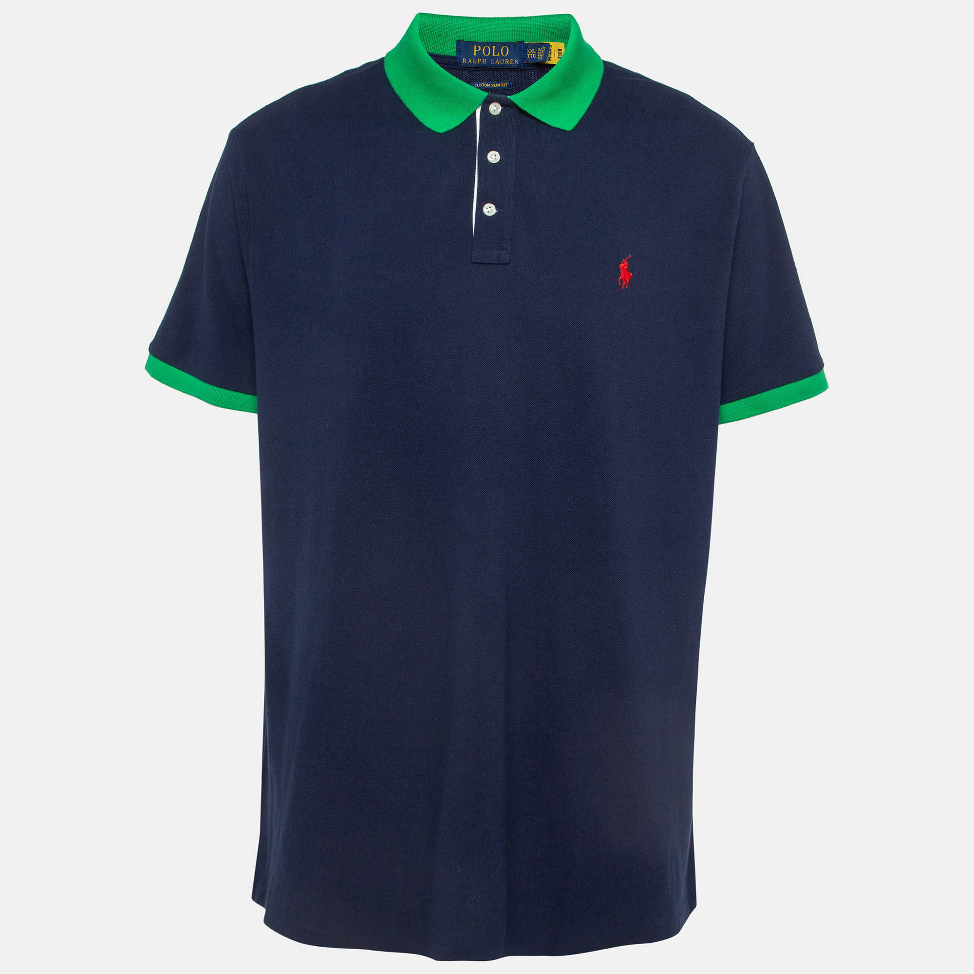 

Polo Ralph Lauren Navy Blue Contrast Trim Cotton Pique Polo T-Shirt