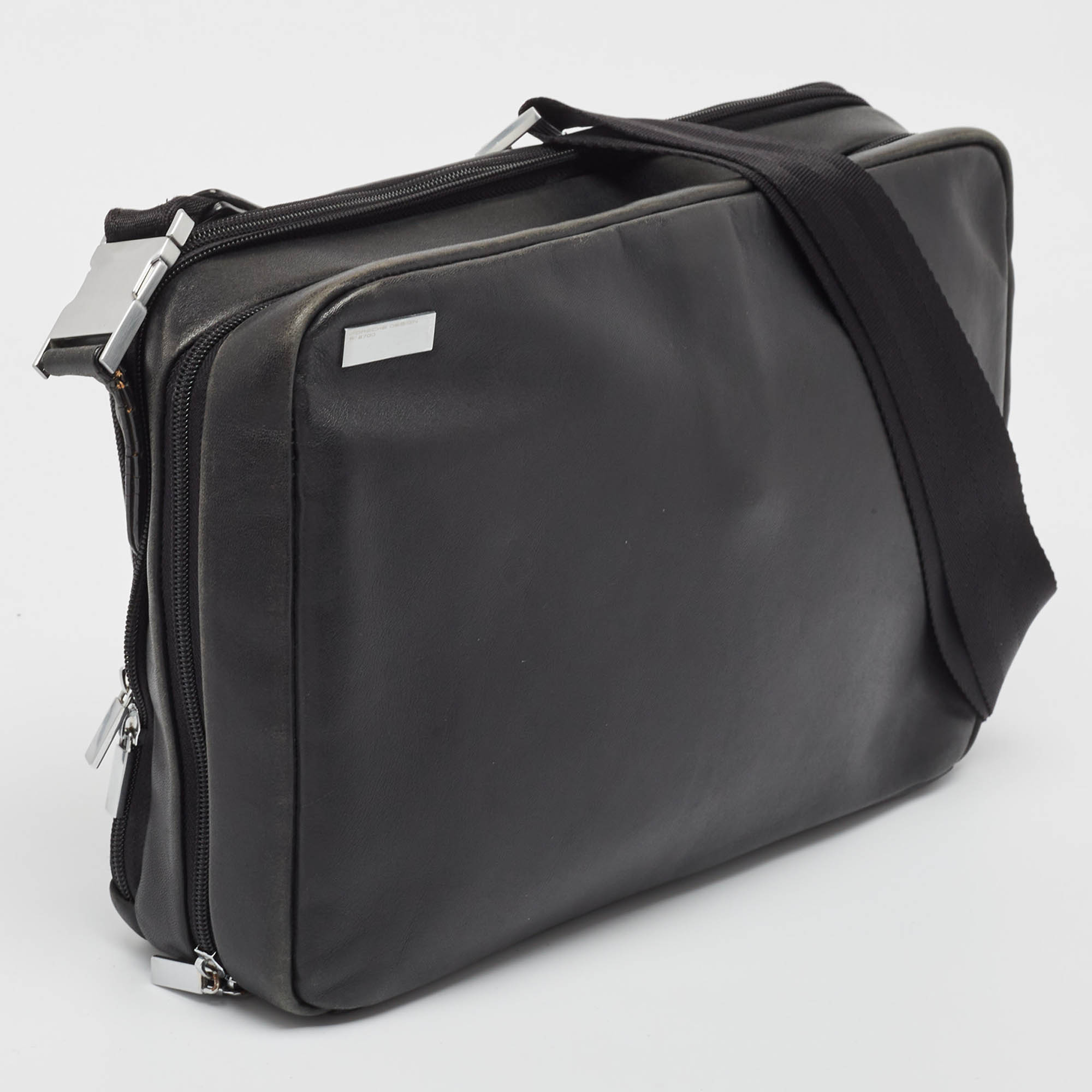 Porsche Design Black Leather Zip Laptop Bag