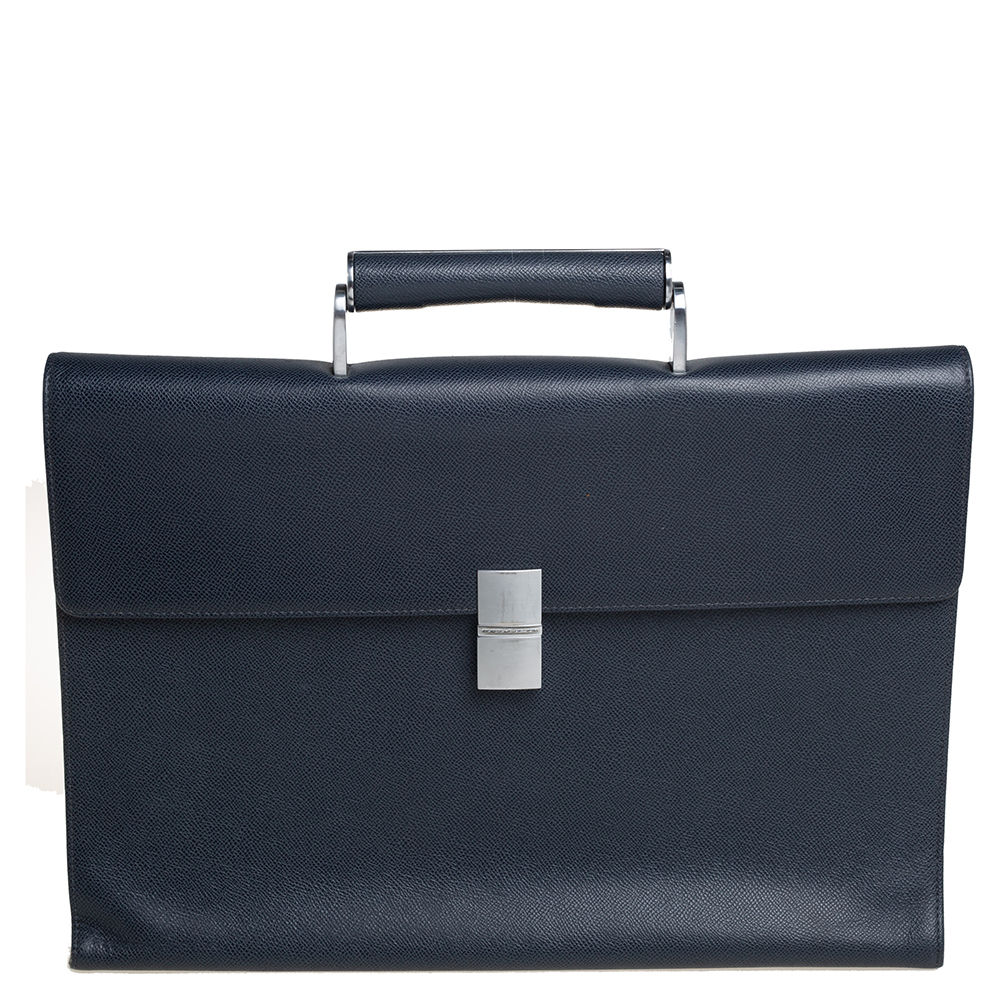Porsche Design Navy Blue Grained Leather French Classic Briefcase