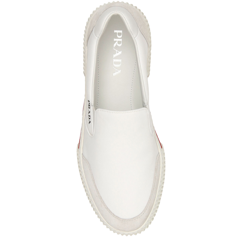 Prada White/Red Stratus Suede And Technicial Fabric Slip-On Sneakers Size UK 9
Prada White/Red Stratus Suede And Technicial Fabric Slip-On Sneakers Size UK 9