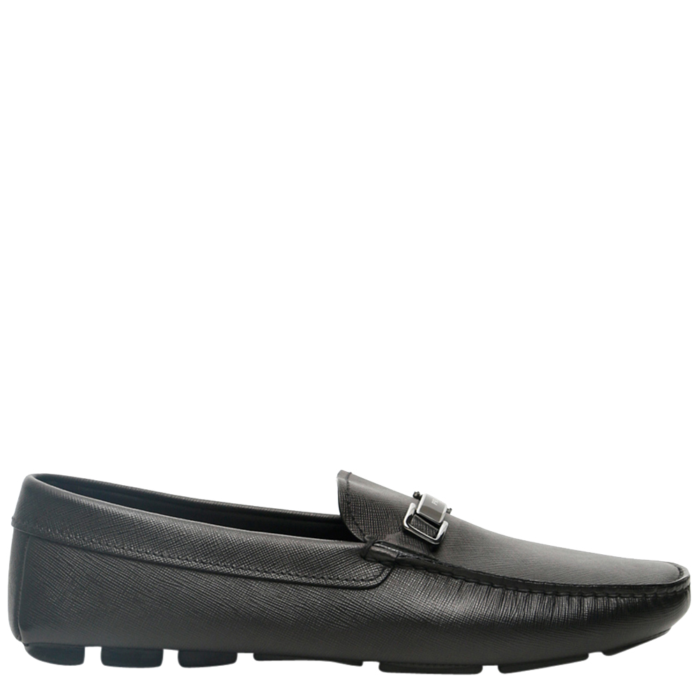 Prada Black Leather Logo Driving Shoes Size UK 5 EU 39