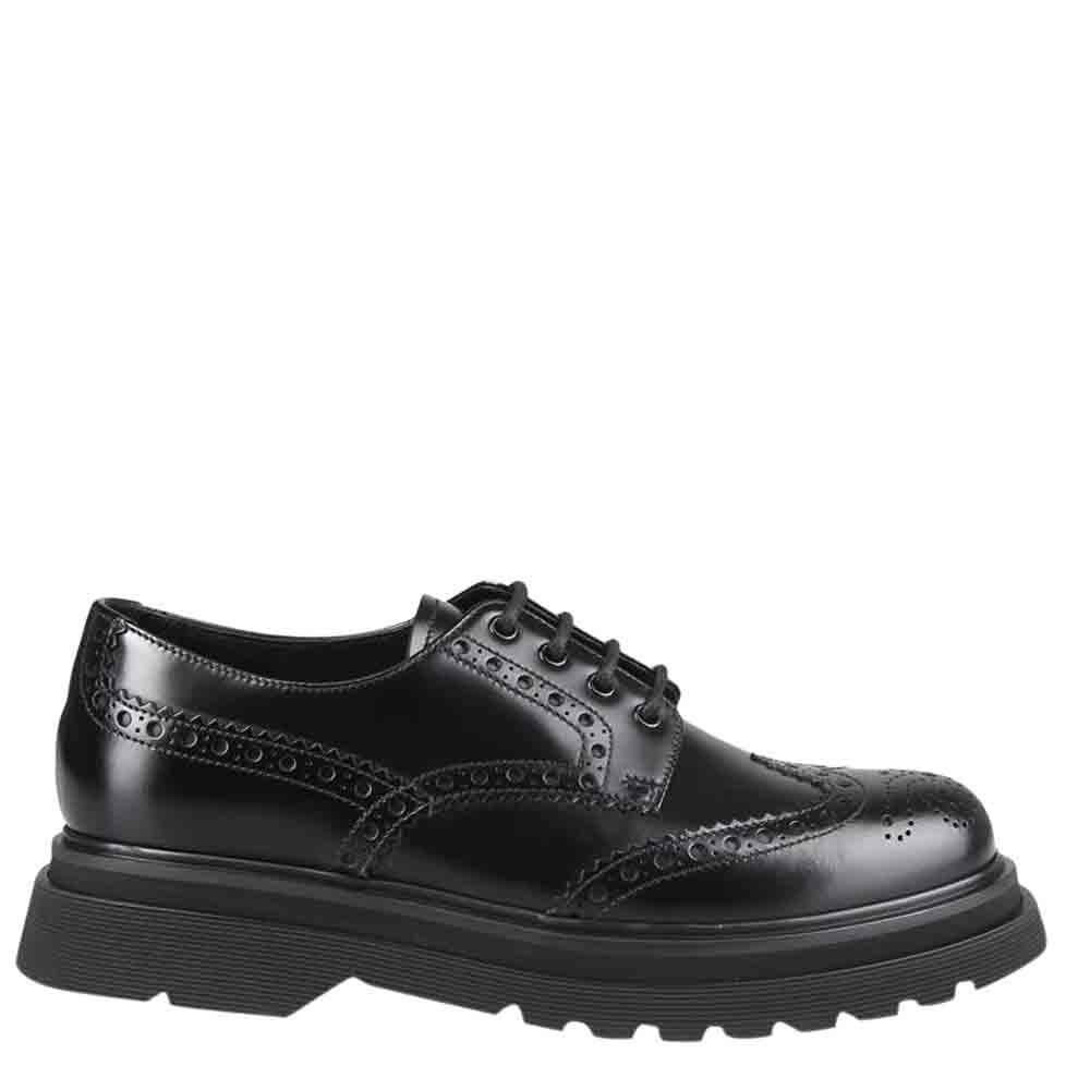 Prada Black Leather Detail Derby Shoes Size EU 44 UK 10