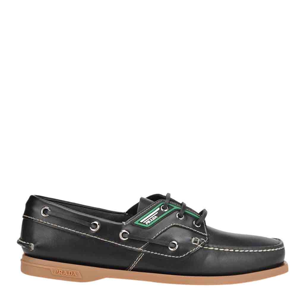 Prada Black Leather Boat Shoes Size EU 40 UK 6