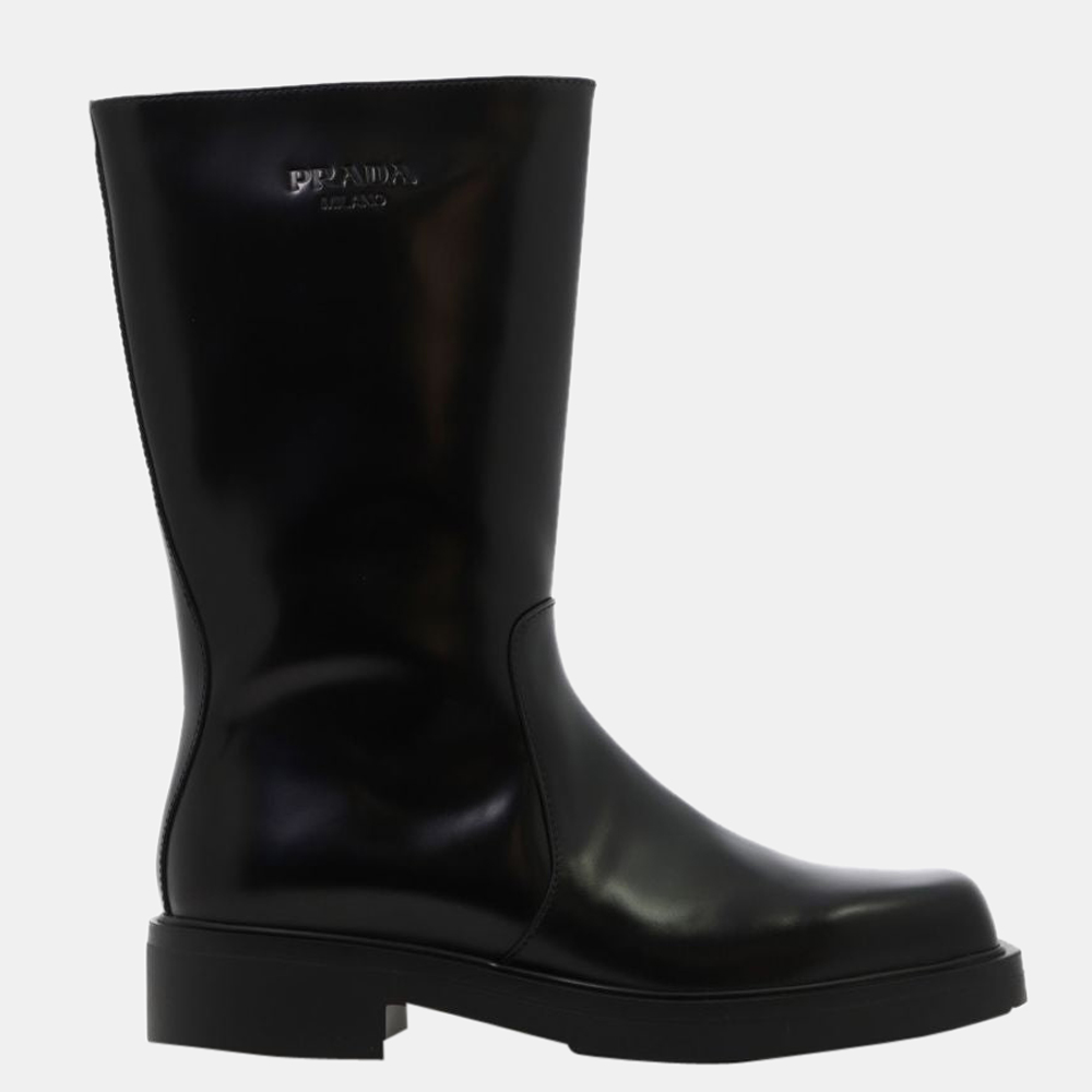 

Prada Black Brushed Leather Stovepipe Boots Size US 8 EU