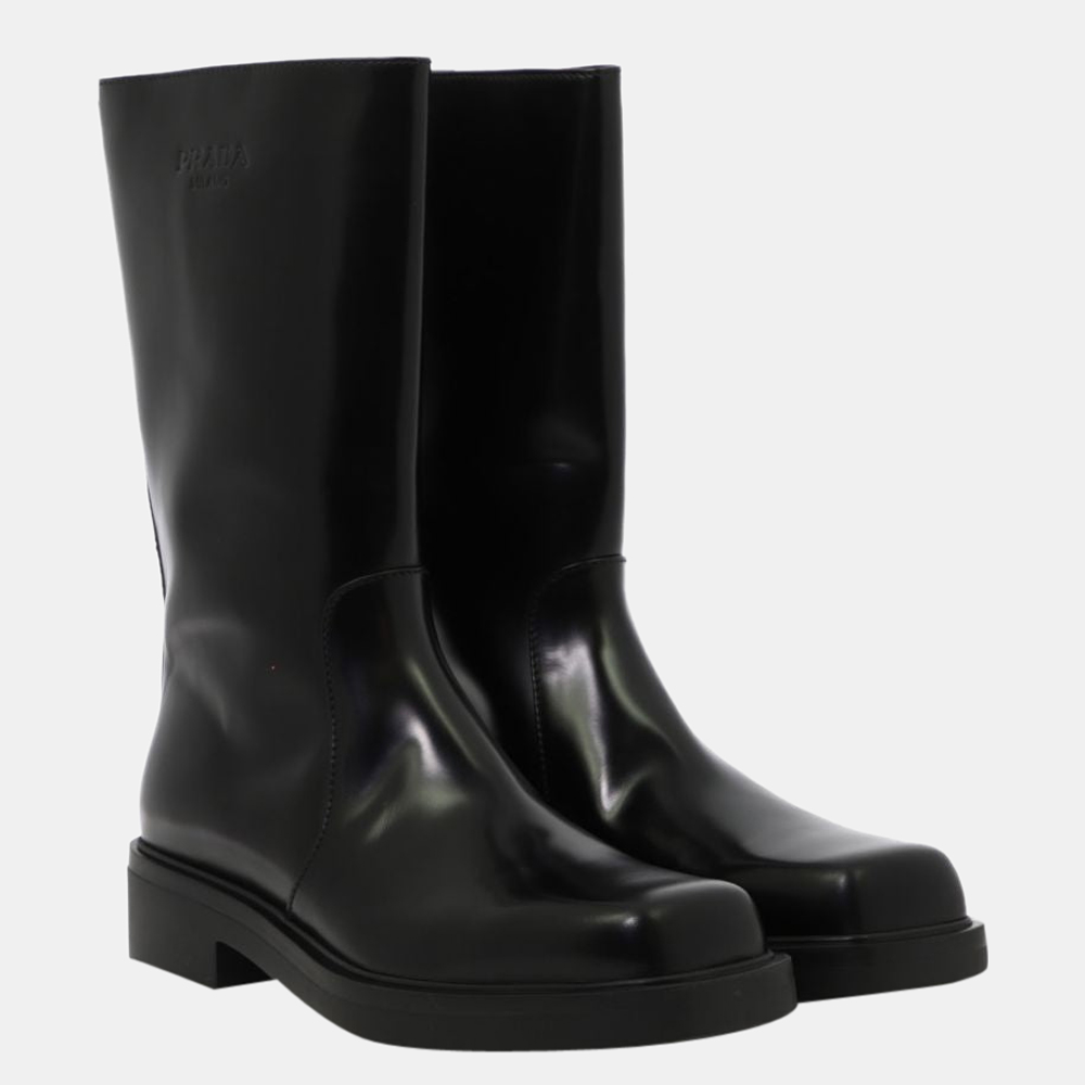 

Prada Black Brushed Leather Stovepipe Boots Size US 9 EU