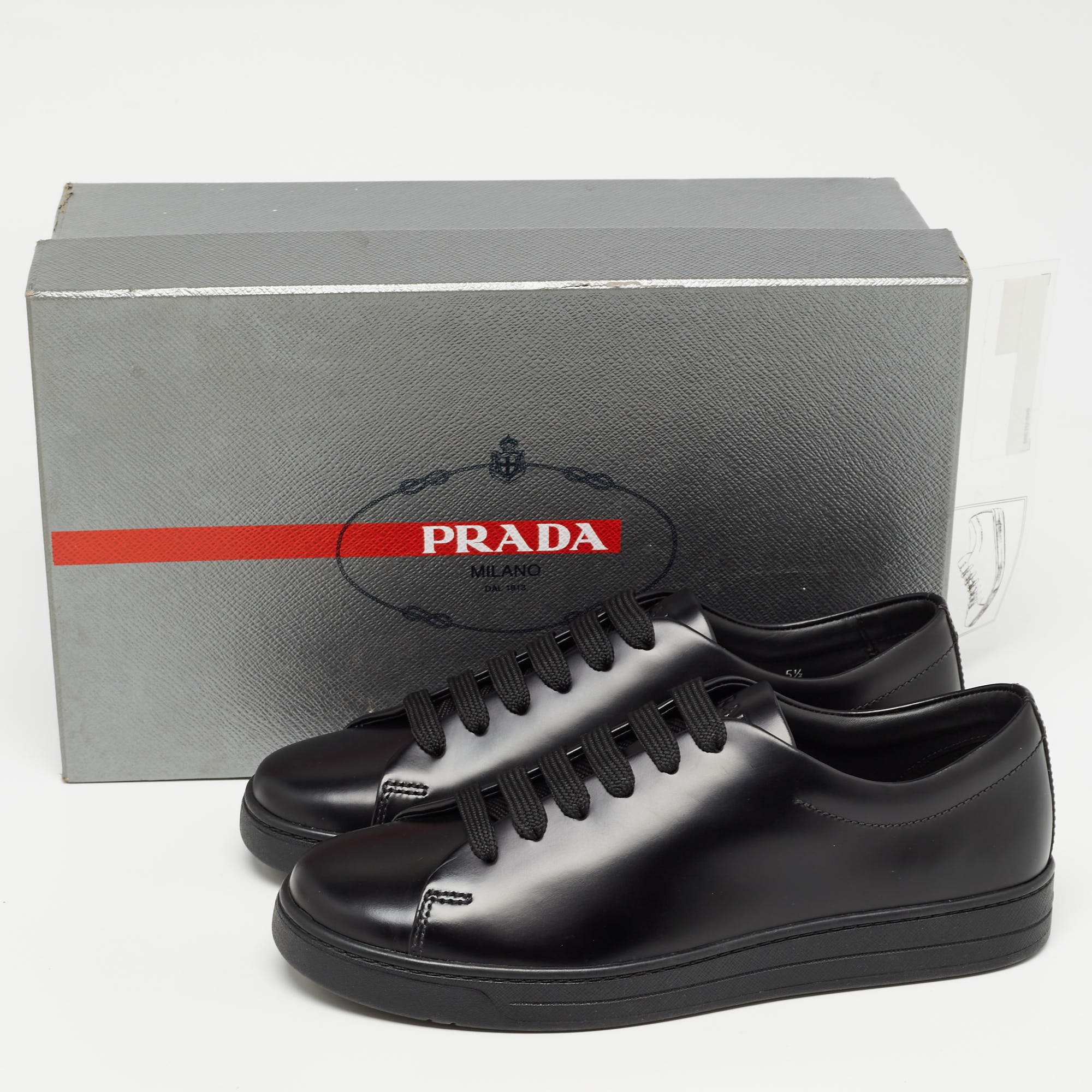 Prada Black Leather Lace Up Sneakers Size 39.5