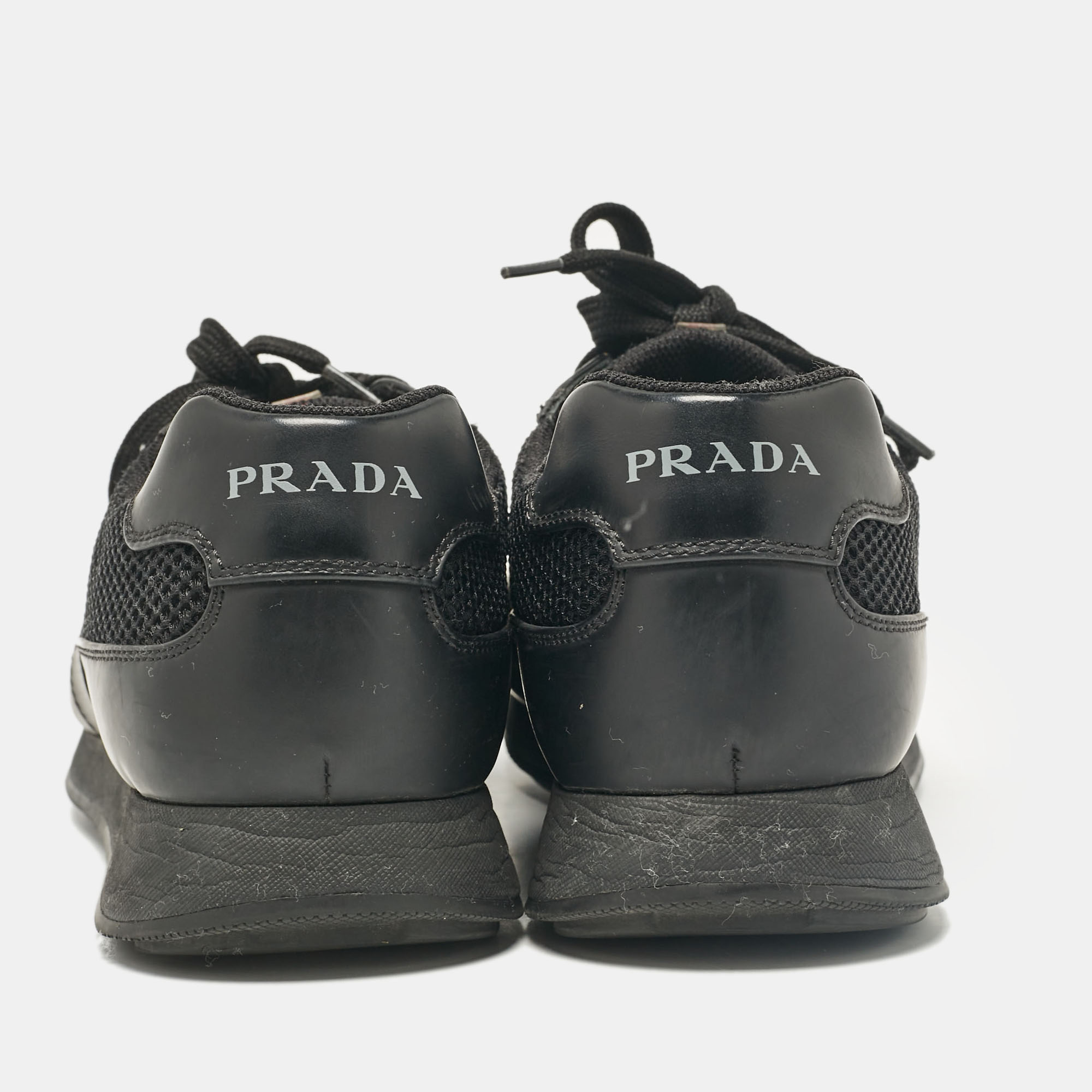 Prada Sport Black Leather And Mesh Lace Up Sneakers Size 42.5