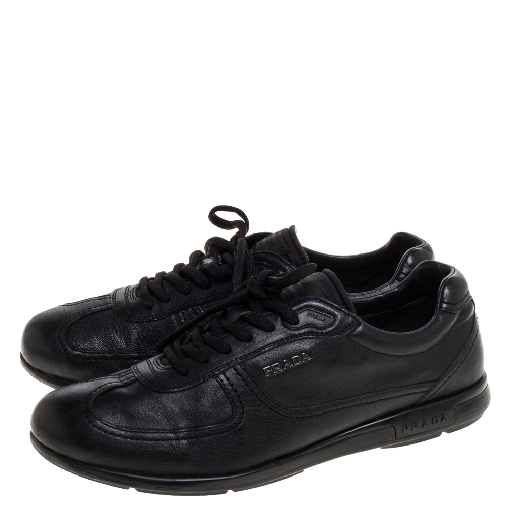 Prada Sport Black Leather Lace Up Low Top Sneakers Size 42.5