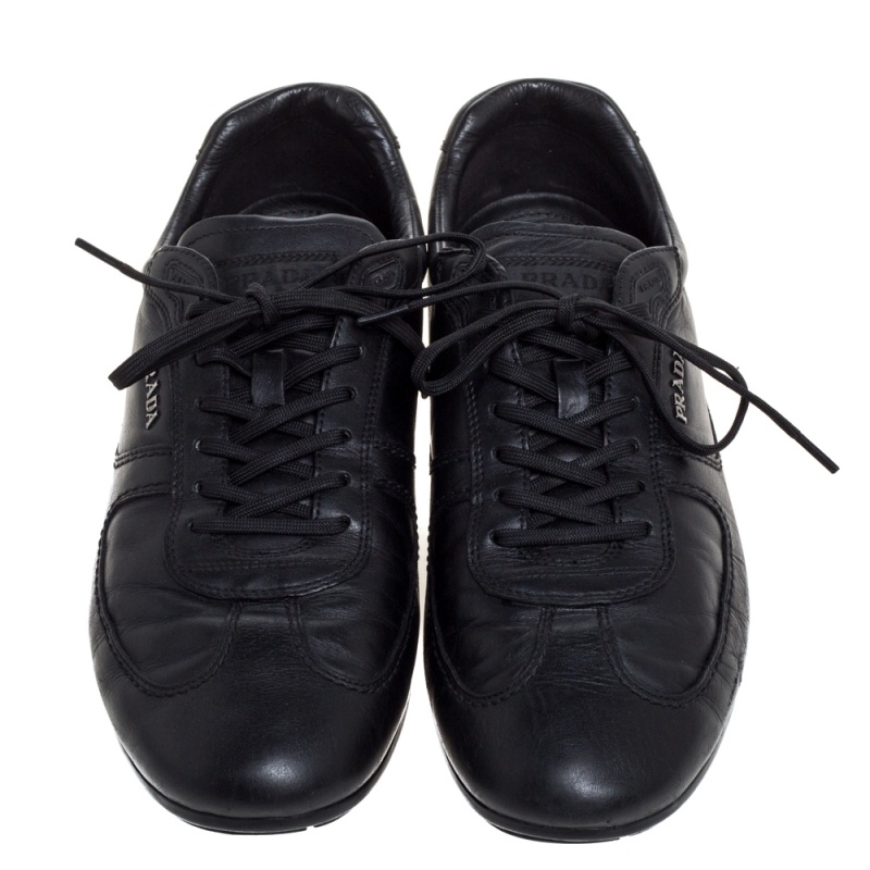 Prada Sport Black Leather Lace Low Top Sneakers Size 43