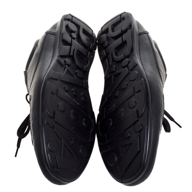 Prada Sport Black Leather Lace Low Top Sneakers Size 43