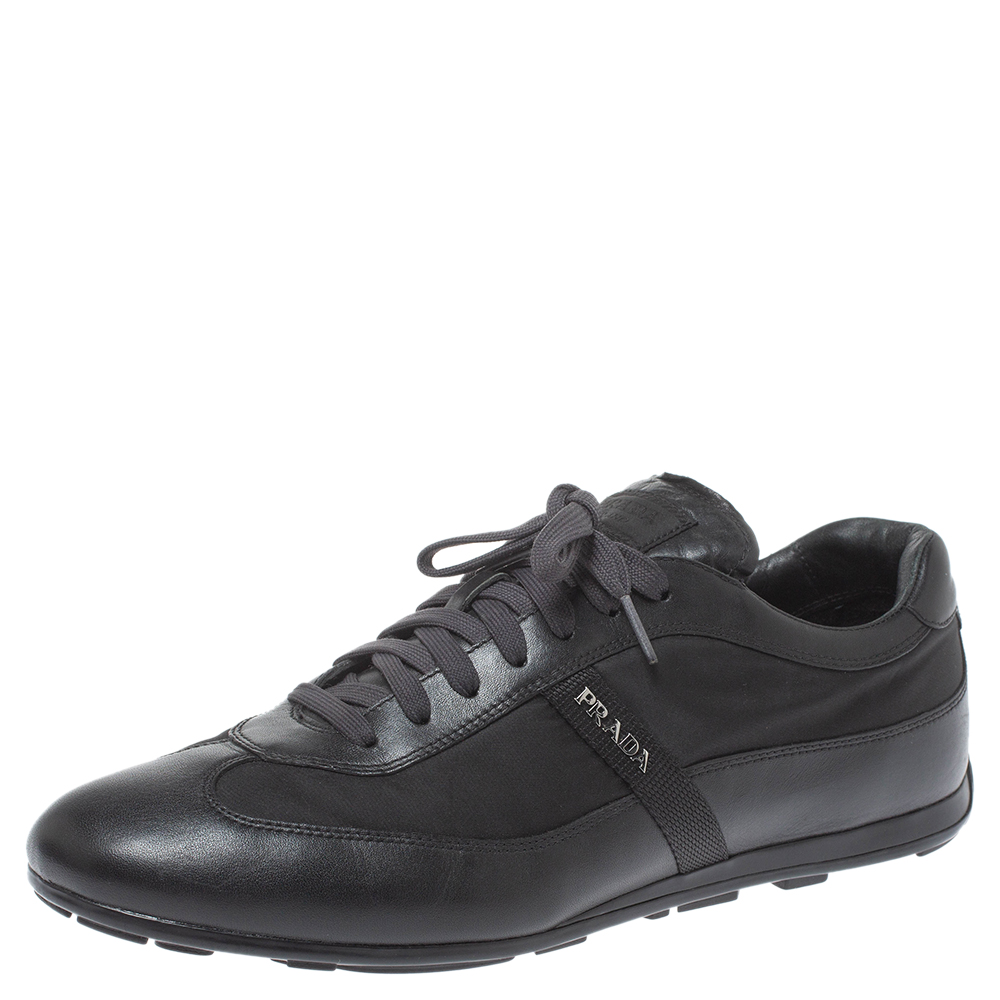 Image of Prada Sport Black Leather and Nylon Trainers Sneakers Size .