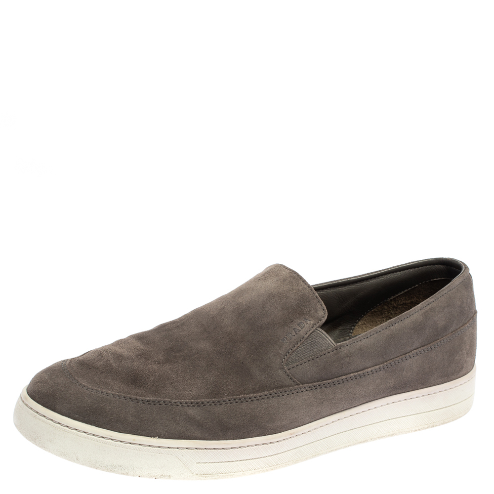 Image of Prada Sport Grey Suede Leather Slip On Sneakers Size