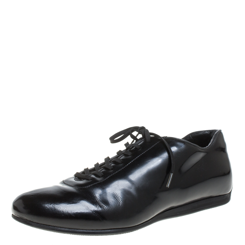 Image of Prada Sport Black Patent Leather Lace Up Low Top Sneakers Size