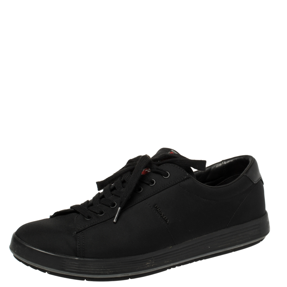 Image of Prada Sports Black Nylon Lace Up Low Top Sneakers Size .