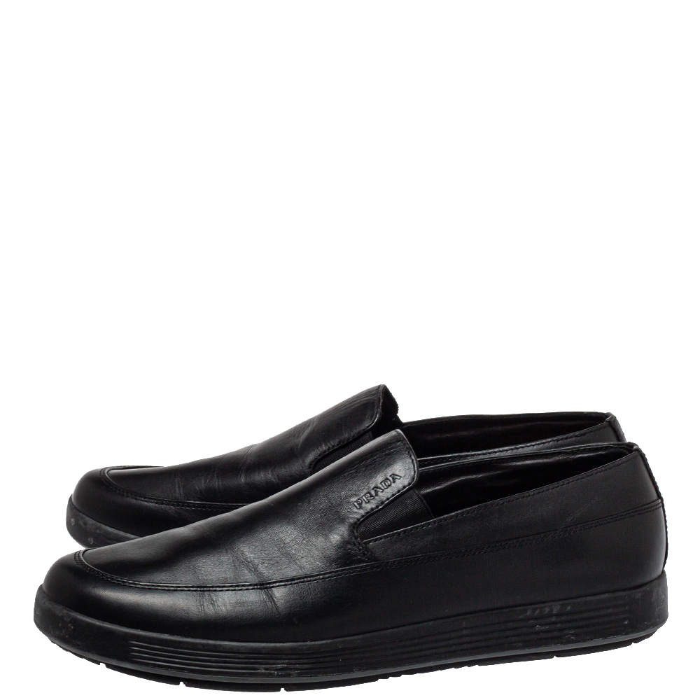 Prada Sport Black Leather Slip On Loafers Size 40
