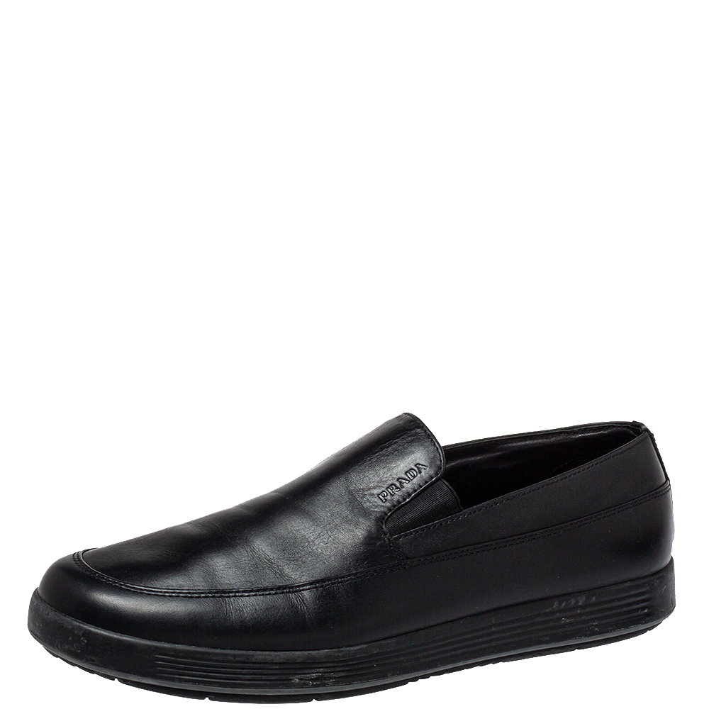 Prada sport black leather slip on loafers size 40