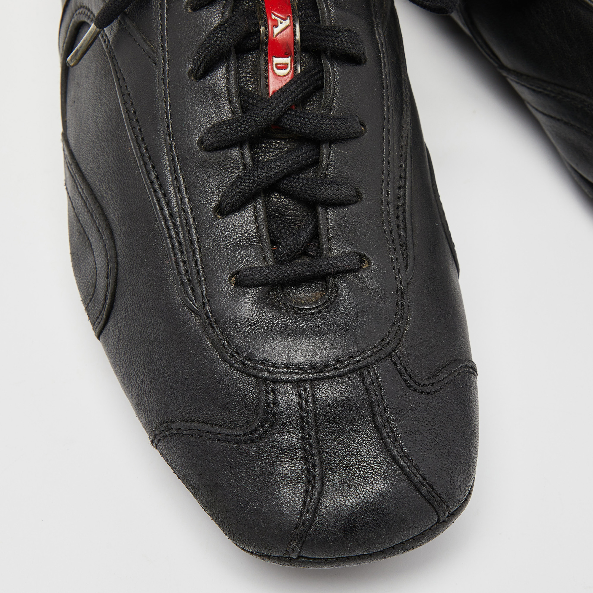 Prada Sport Black Leather Low Top Sneakers Size 40