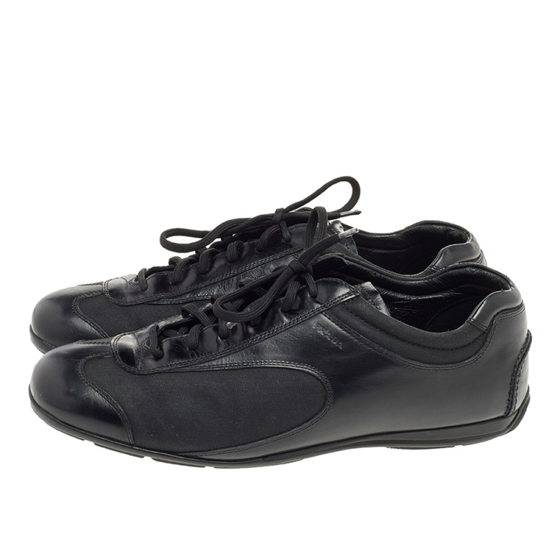 Prada Sport Black Leather And Nylon Low Top Sneakers Size 42