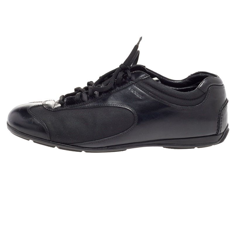 Prada Sport Black Leather And Nylon Low Top Sneakers Size 42