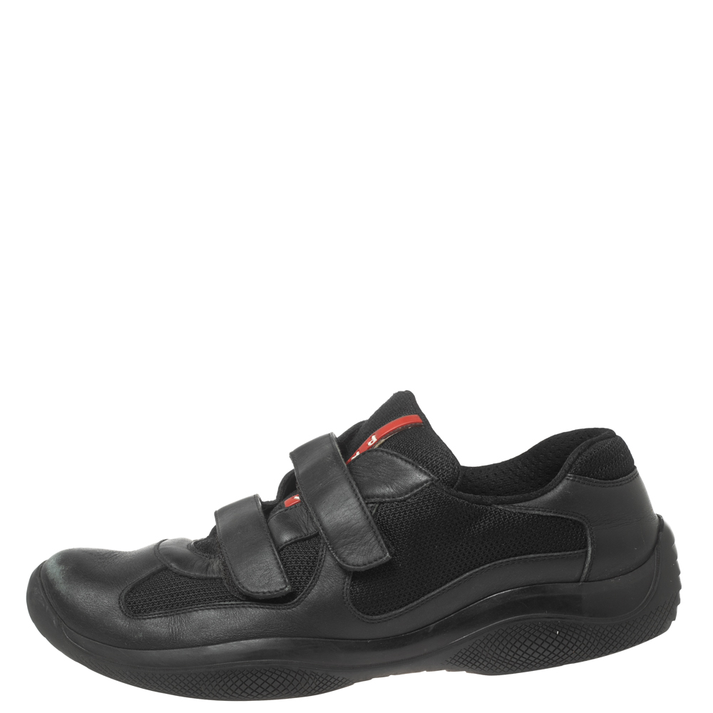 

Prada Sport Black Leather and Mesh America's Cup Velcro Strap Sneakers Size
