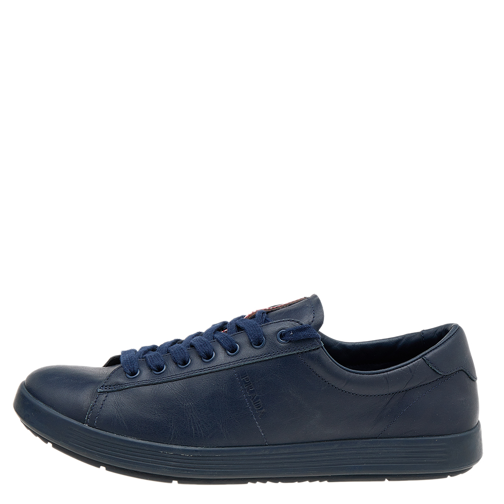 Prada Sport Blue Leather Low Top Sneakers Size 41.5