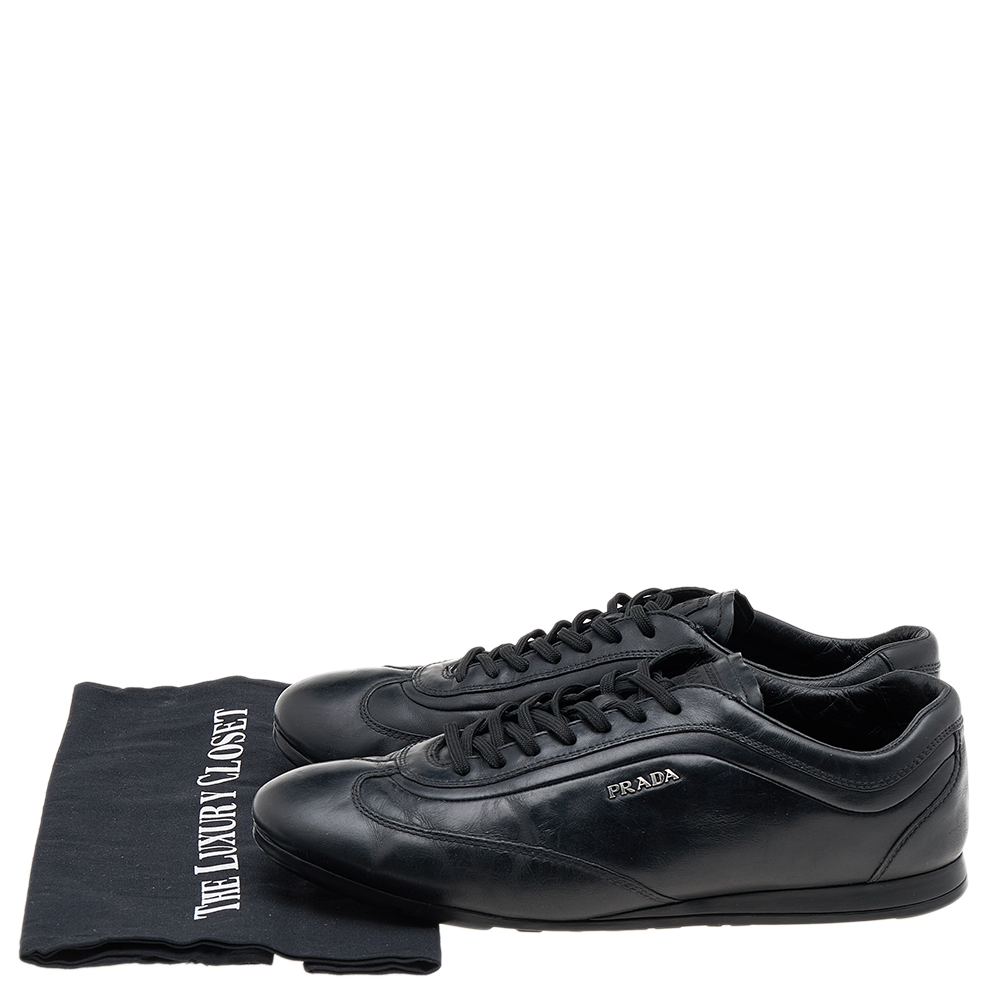 Prada Sport Black Leather Low Top Sneakers Size 43