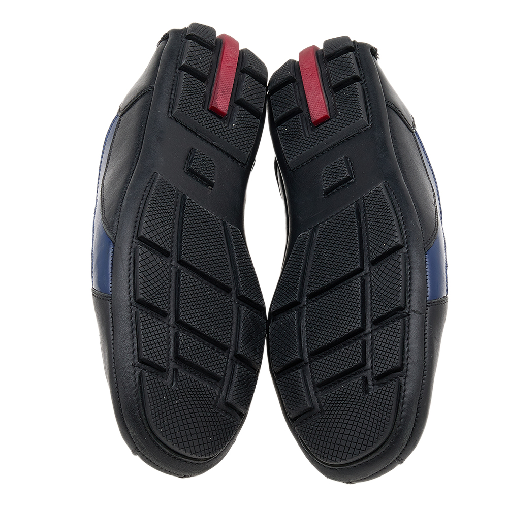 Prada Sport Black/Blue Leather Low Top Sneakers Size 42