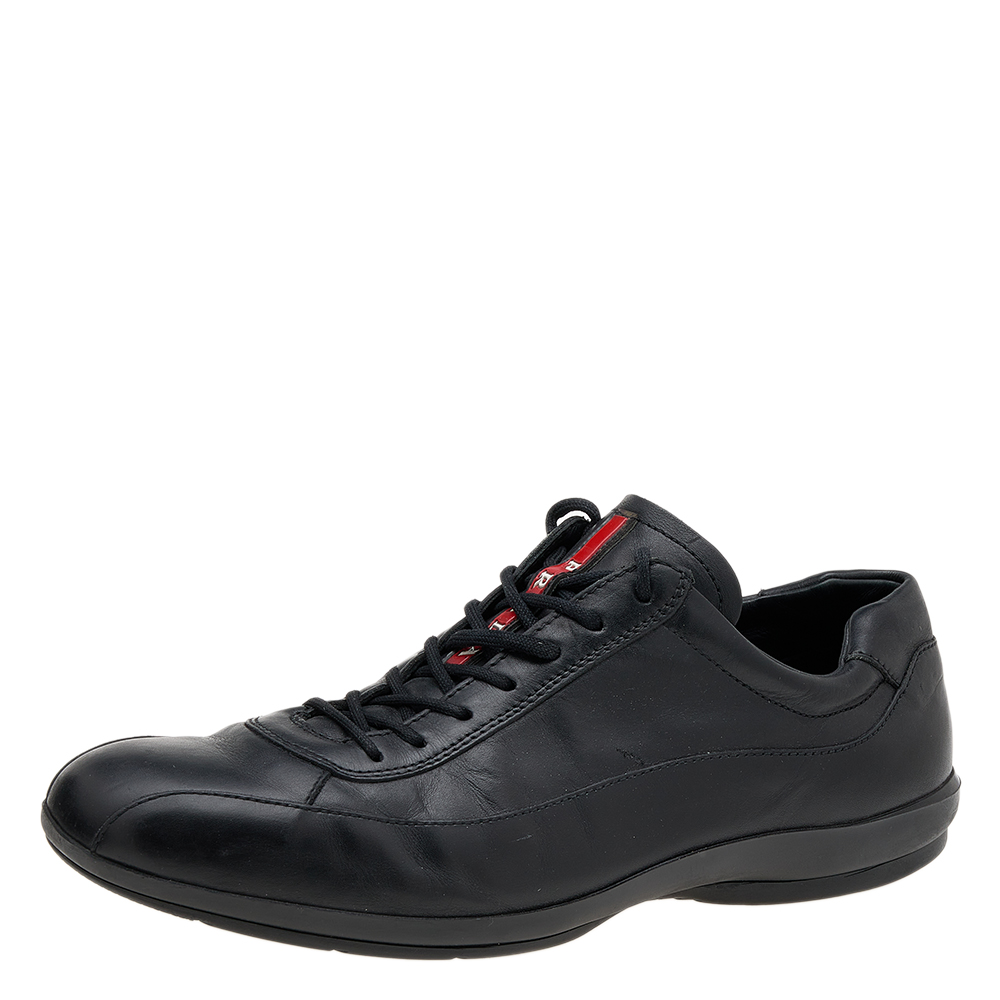 Prada Sport Black Leather Low Top Sneakers Size 43