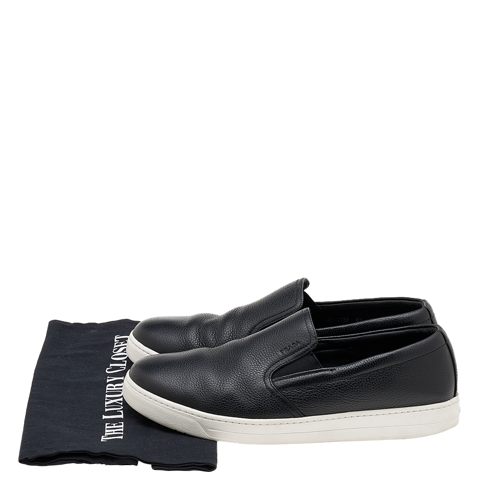 Prada Sport Black Leather Slip On Sneakers Size 42.5