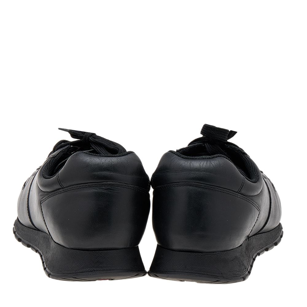 Prada Sport Black Leather Low Top Sneakers Size 43.5