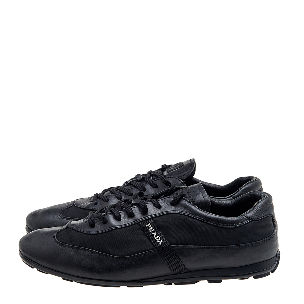 Prada Sport Black Leather And Nylon Low Top Sneakers Size 44