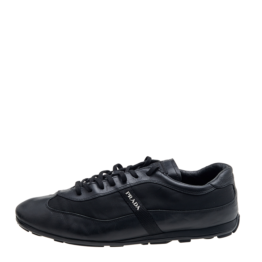 Prada Sport Black Leather And Nylon Low Top Sneakers Size 44