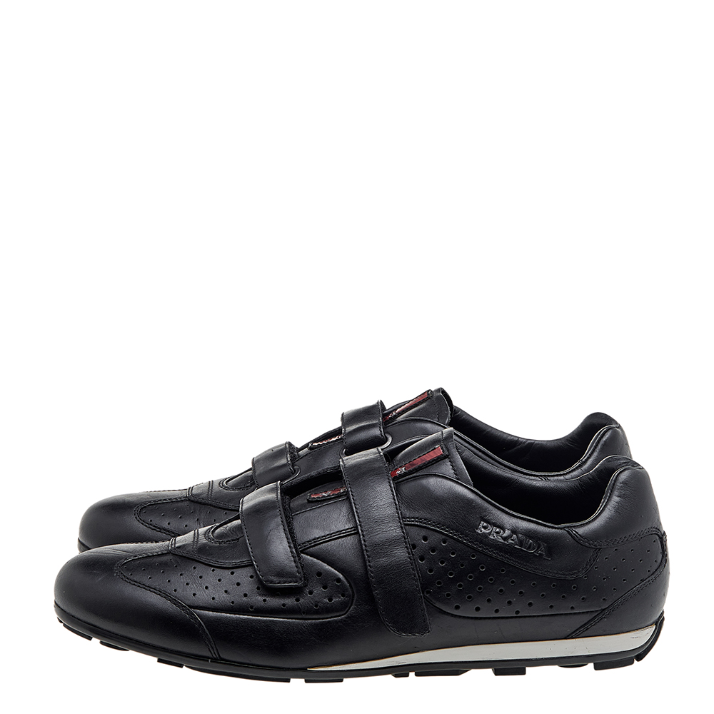 Prada Sport Black Leather Double Velcro Strap Slip On Sneakers Size 46