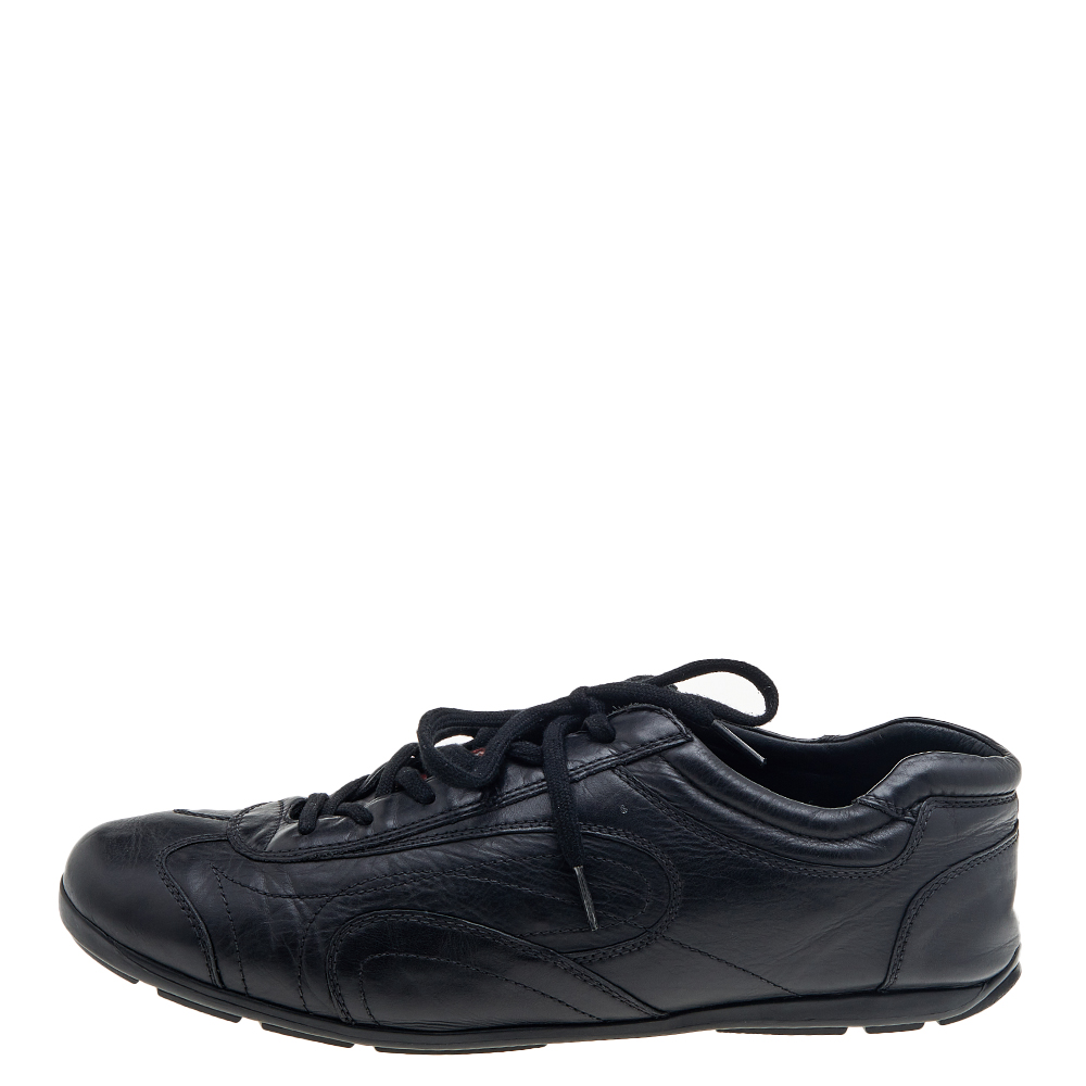 Prada Sport Black Leather Low Top Sneakers Size 43.5