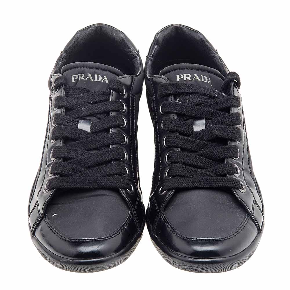 Prada Sport Black Leather And Nylon Low Top Sneakers Size 39.5
