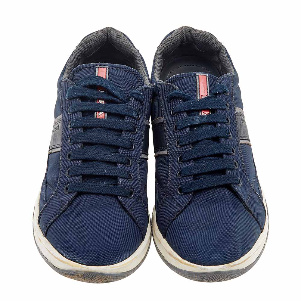 Prada Sport Navy Blue Nylon Low Top Sneakers Size 43