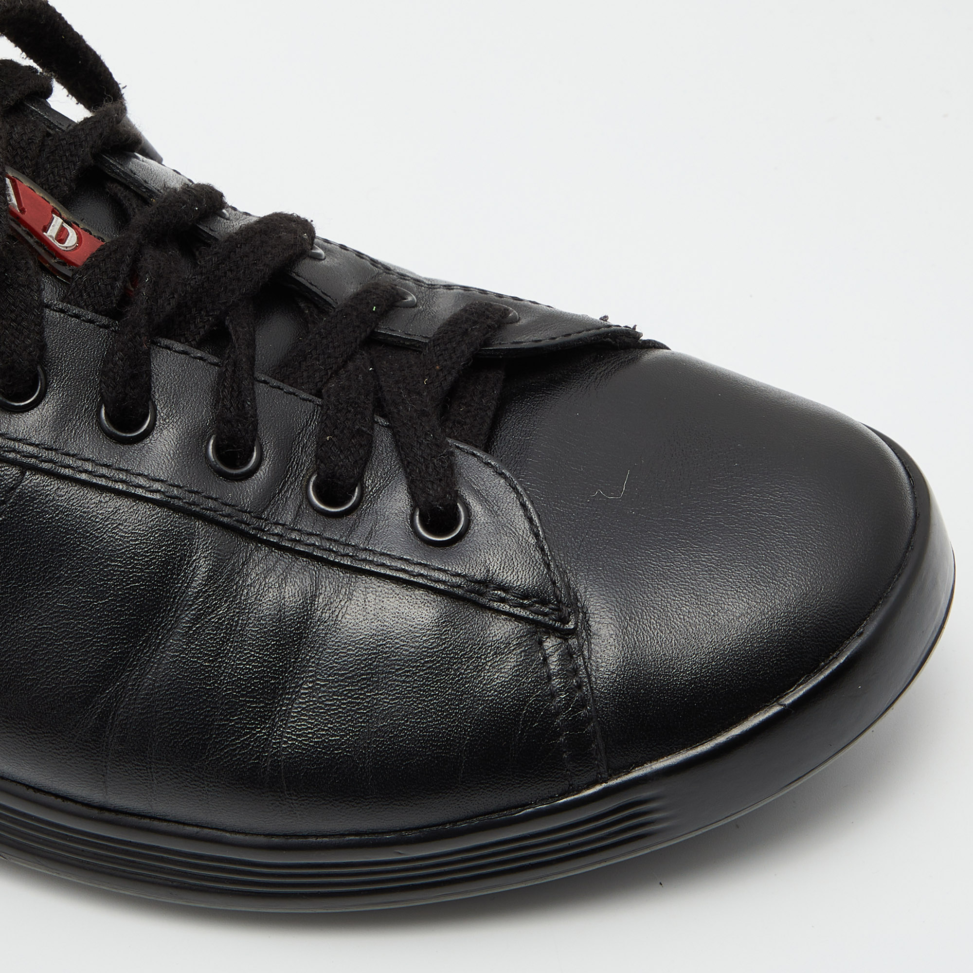Prada Sport Black Leather Low Top Sneakers Size 43.5