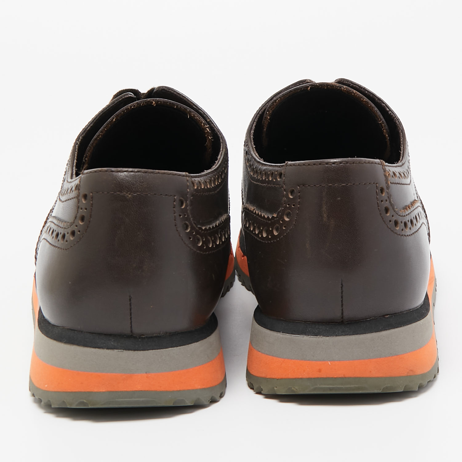 Prada Sport Brown Brogue Leather Derby Sneakers Size 42.5