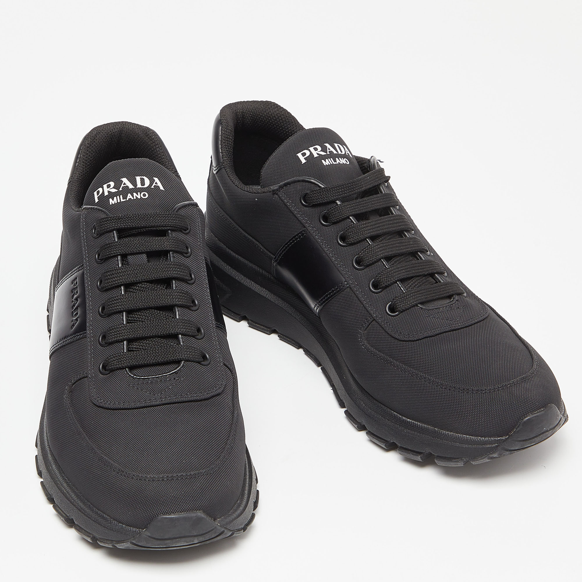 Prada Sport Black Canvas And Leather Low-Top Sneakers Size 43