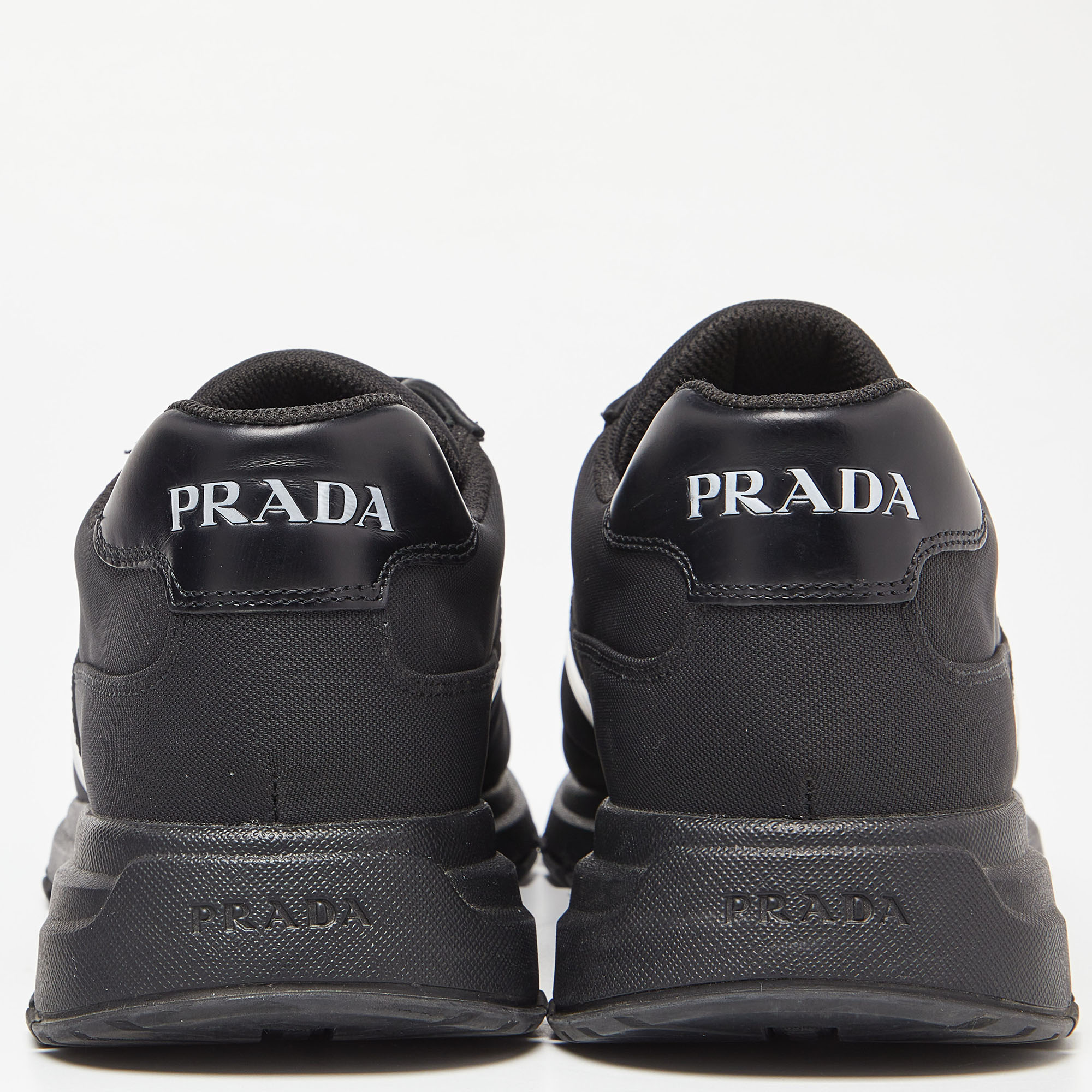 Prada Sport Black Canvas And Leather Low-Top Sneakers Size 43