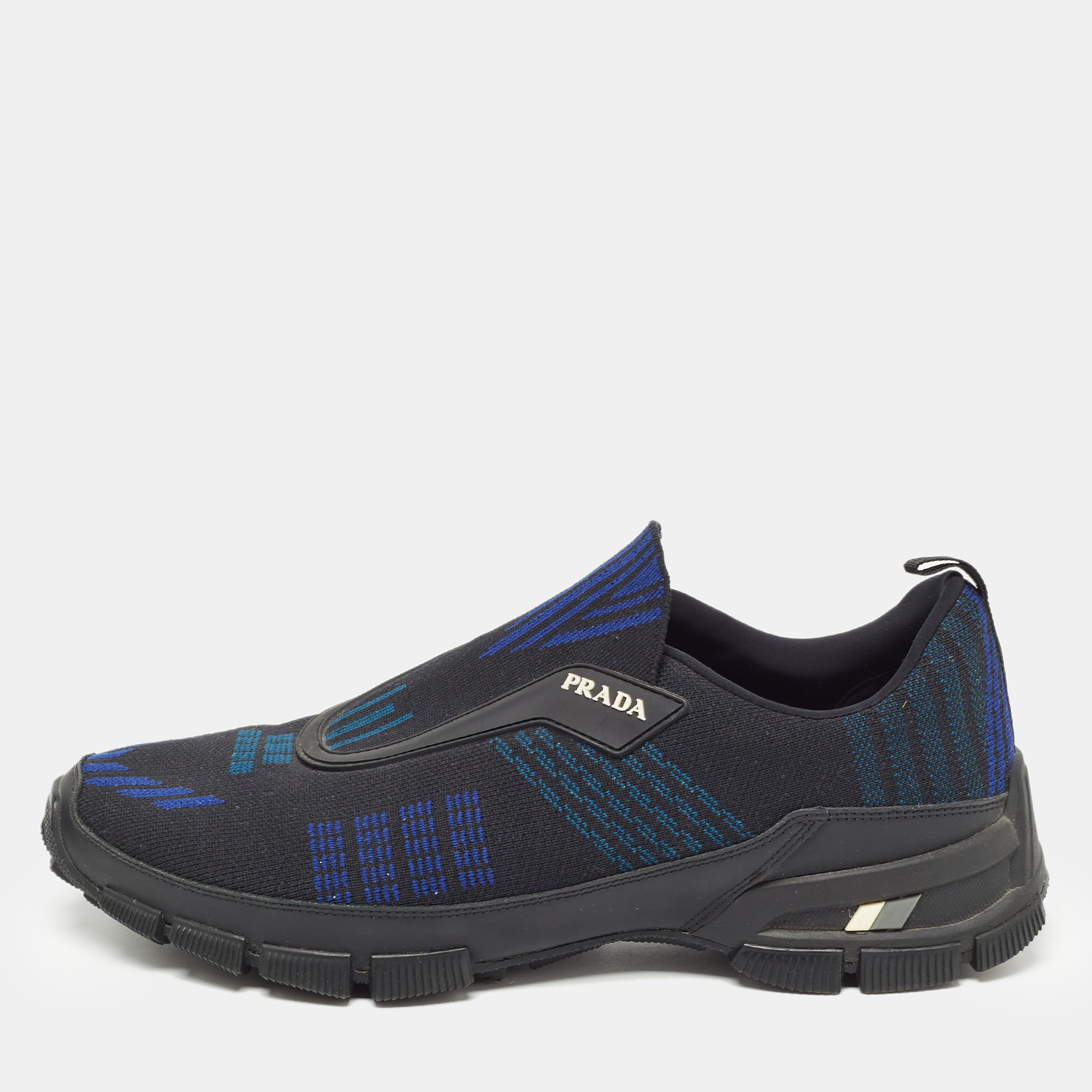 Prada sport prada black/blue knit fabric low top sneakers size 42.5