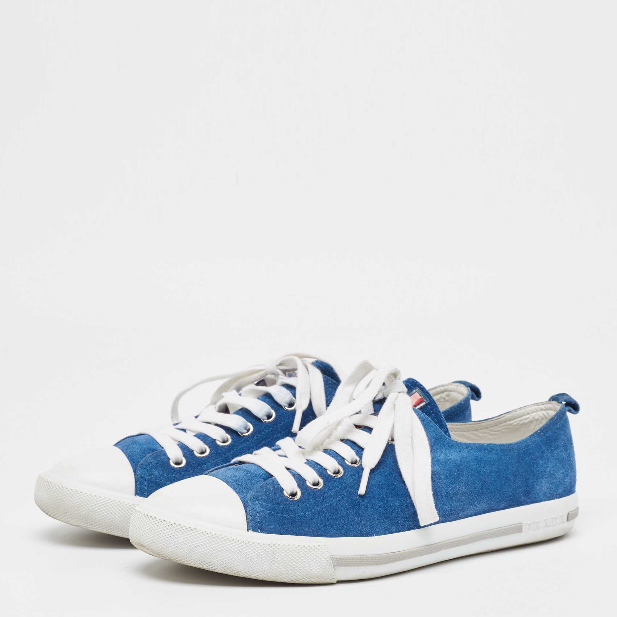 Prada Sport Blue Suede Low Top Sneakers Size 39.5