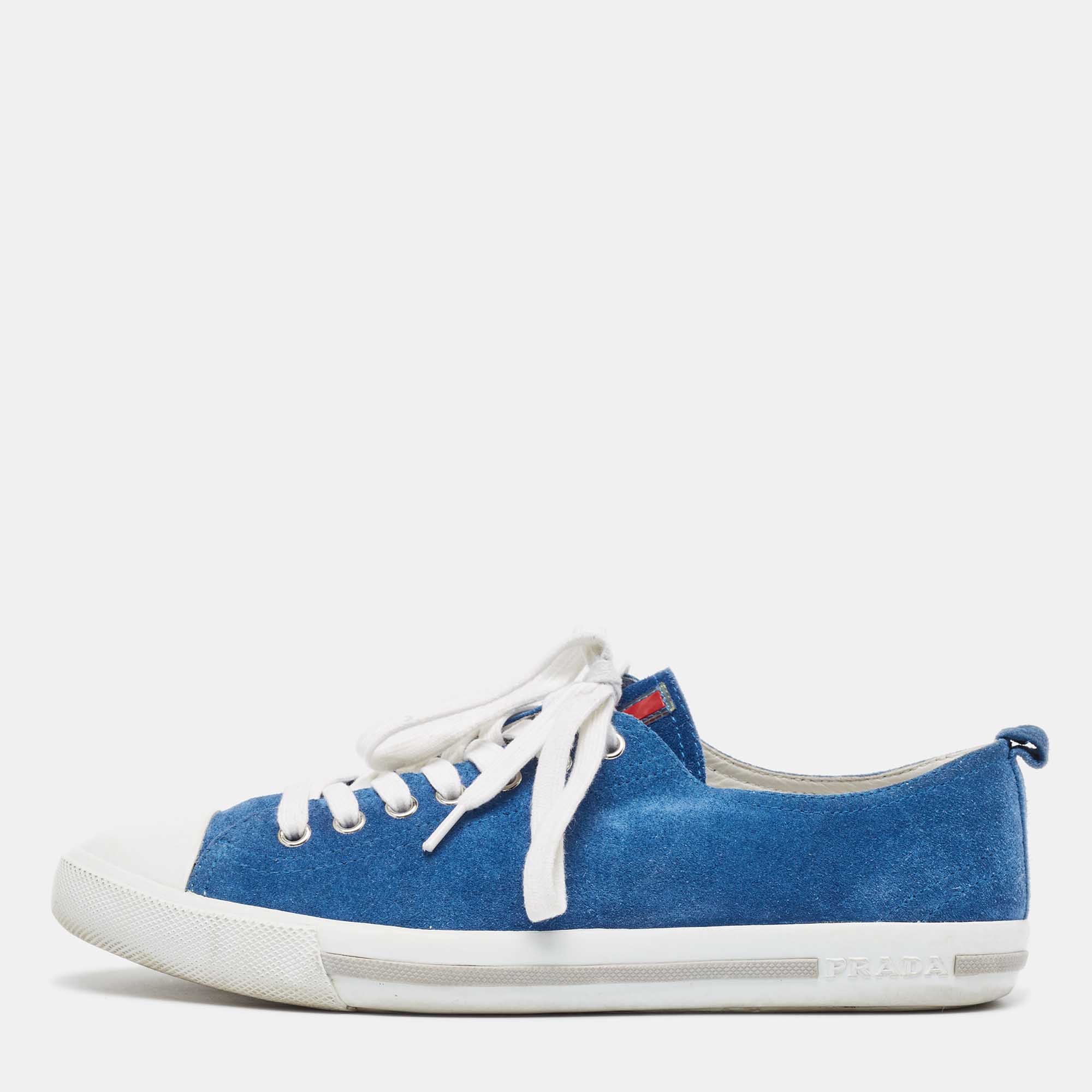 Prada sport blue suede low top sneakers size 39.5