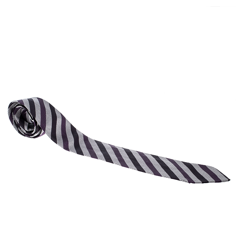 Holliday & Brown For Prada Purple Diagonal Striped Patterned Silk Jacquard Tie