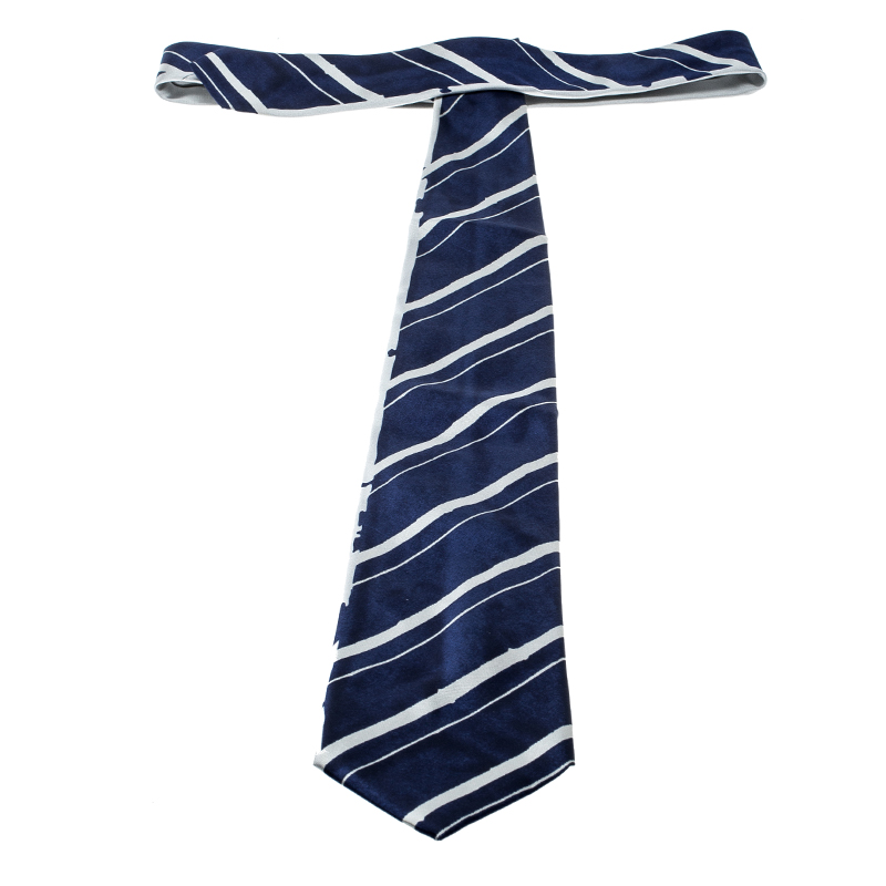 Prada Grey And Blue Printed Silk Traditional Tie