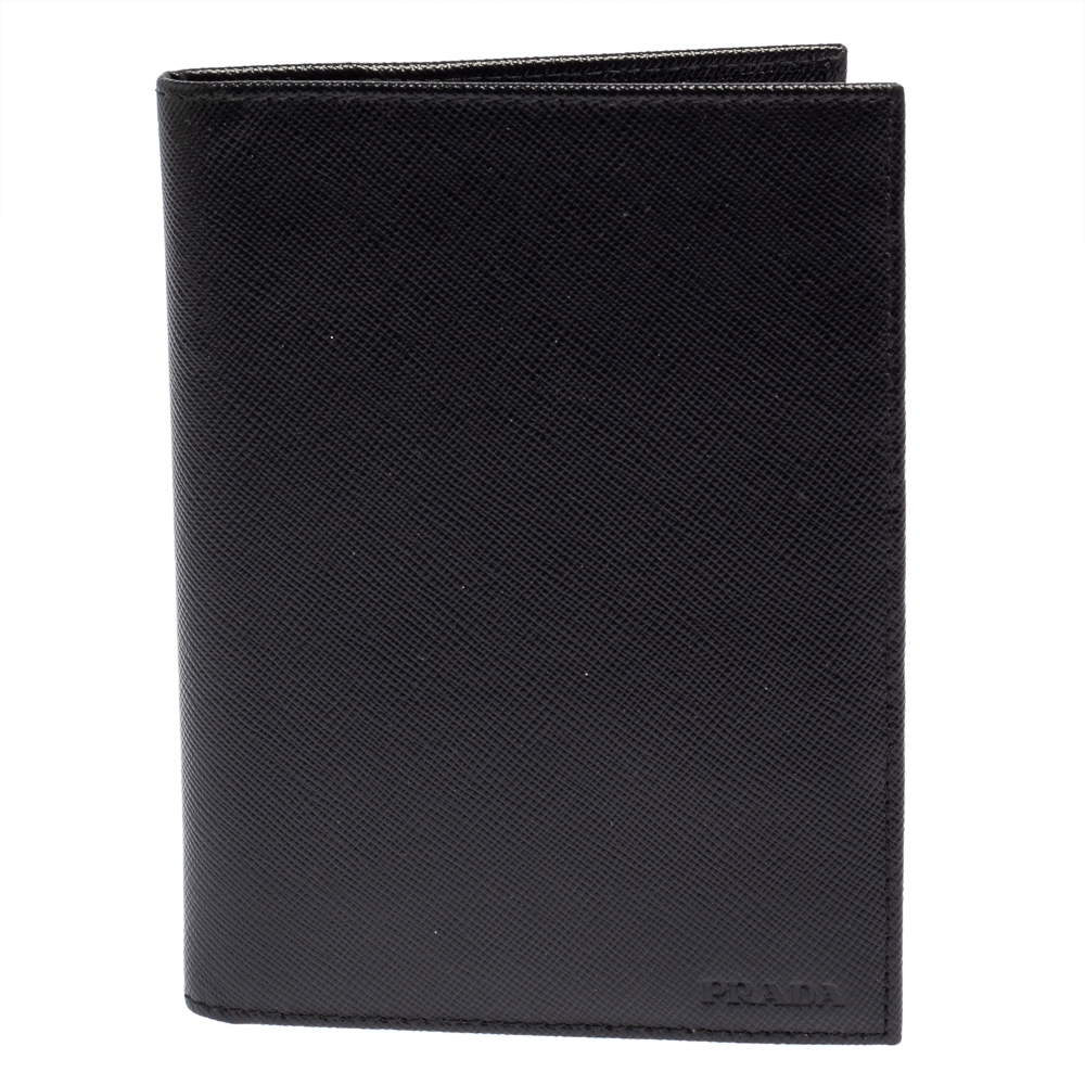 Prada Black Saffiano Lux Leather Passport Holder