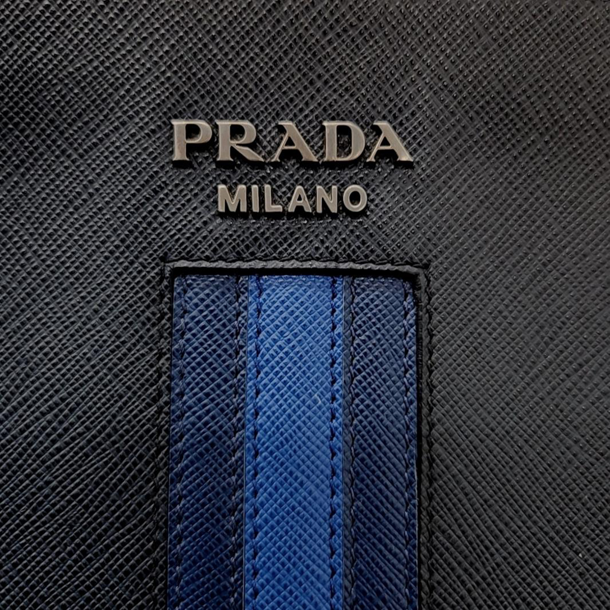 Prada Blue Leather Saffiano Treble Clutch