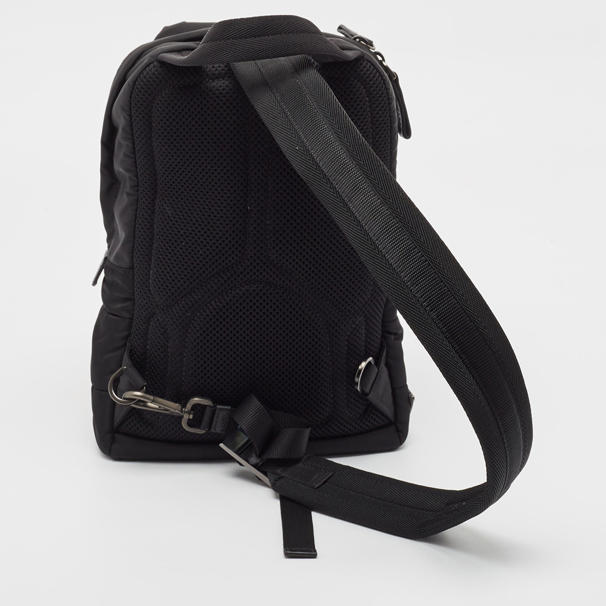 Prada Black Leather And Nylon Racing Logo Sling Backpack